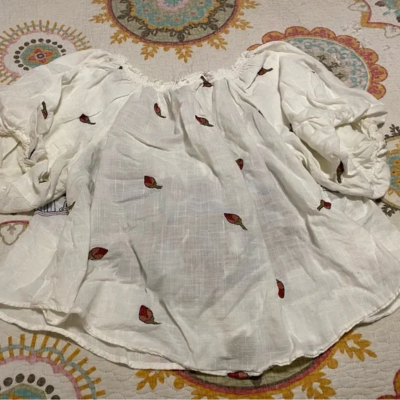 Free People XS Balloon Sleeve Floral Multicolor Embroidered Folksy Top - Picture 5 of 5